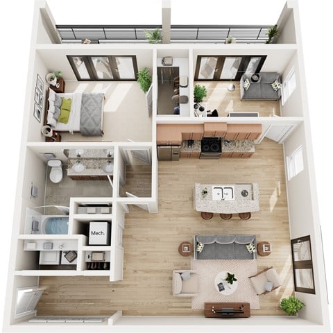 Floor plan for 2 beds, 1 bath, 1126 sqft